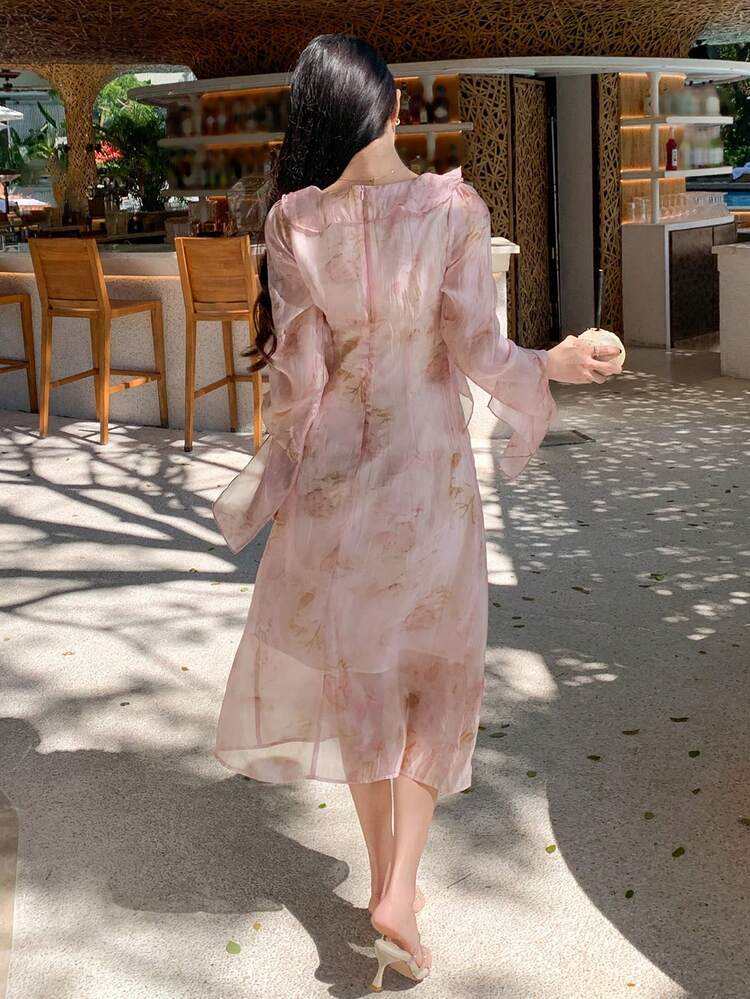 New Arrival Summer French Elegant Floral Print Long Dress For Women Dress