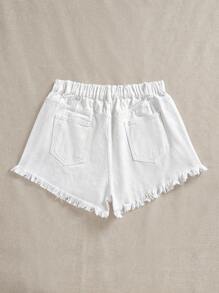 SHEIN EZwear Plus Size Plain Color Casual Denim Shorts - White - View 2
