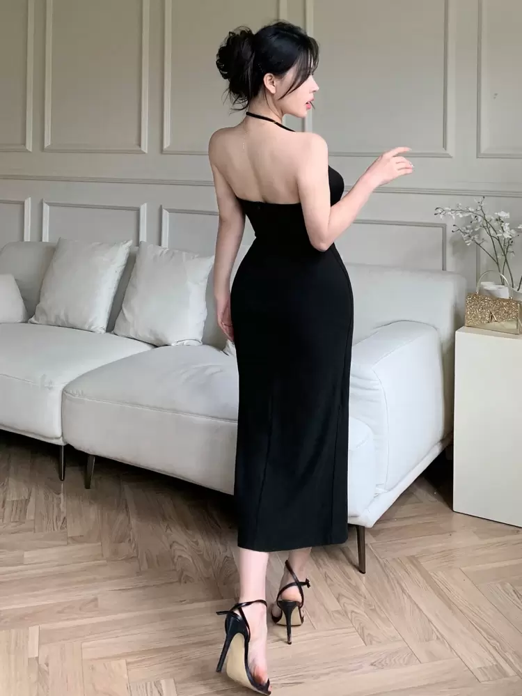 Lace Patchwork Asymmetric Strap Midi Dress For Women Elegant Sundress