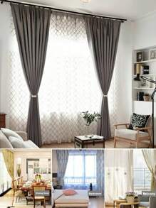 SHEIN 1/2pcs Magnetic Curtain Tiebacks, Braided Rope Magnetic Buckle For Holding Curtains & Drapes, Simple & Elegant Home Decor - Grey - View 6