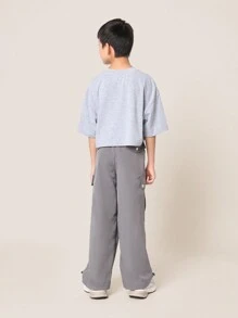 SUMWON Oversized Streetwear Cropped T-Shirt Athletic Casual Loose Fit Youth Fashion Top Fall Spring Summer - Grey - View 4