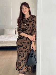 DAZY Robe longue femme, simple et mode, porter au quotidien - Tabac - Voir 5