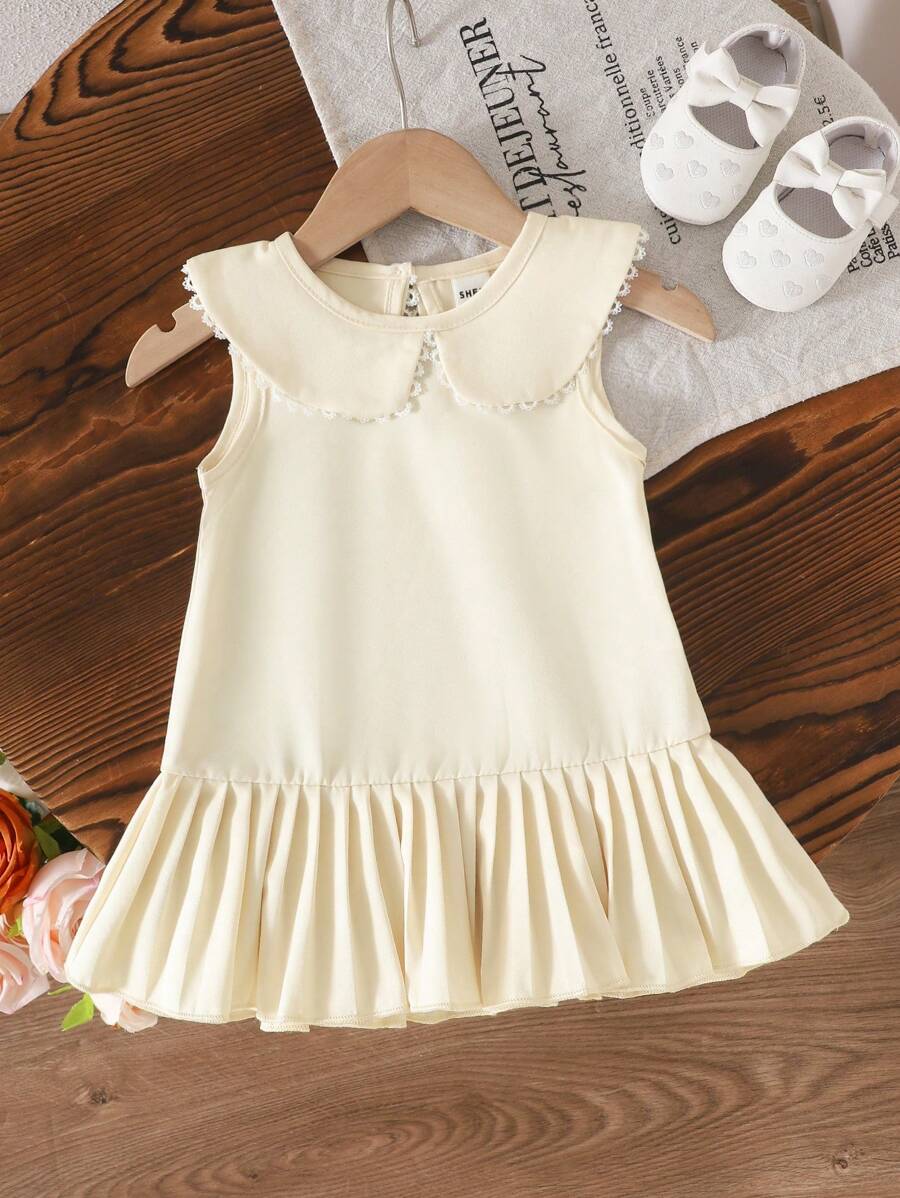 Souflis Souflis Baby Girl Cute Peter Pan Collar Sleeveless Princess Dress, Summer Dress - Apricot - View 1