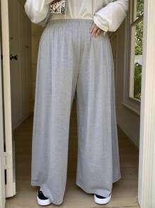 Dazy Plus Elastic Waist Wide Leg Long Pants, Casual Trousers For All Seasons