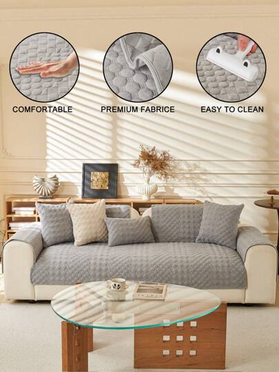 1 pieza Cojín de sofá de unicolor y grueso para invierno, estilo amigable con mascotas antiensuciamiento y antideslizante, toalla de arena, cubierta protectora para sofá de otoño e invierno anti-arañazos de gato, que se puede usar en la sala de estar para sofá en forma de L y sofá de 1/2/3/4 plazas.