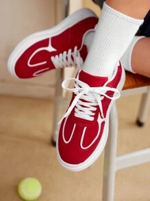 CUCCOO EASI 女士休闲拼色圆头 PU 皮革平底运动跑步运动鞋，适合日常穿着和校园穿着