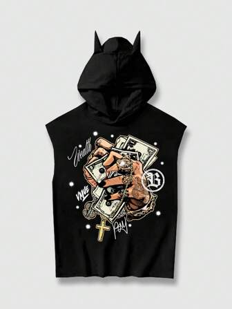 Street Life Chaleco con capucha casual con estampado de letras para hombre
