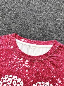 Women's Long Sleeve Casual T-Shirt, Pink & White With Big Heart Design Fall Cloth For Women - Hot Pink - View 3