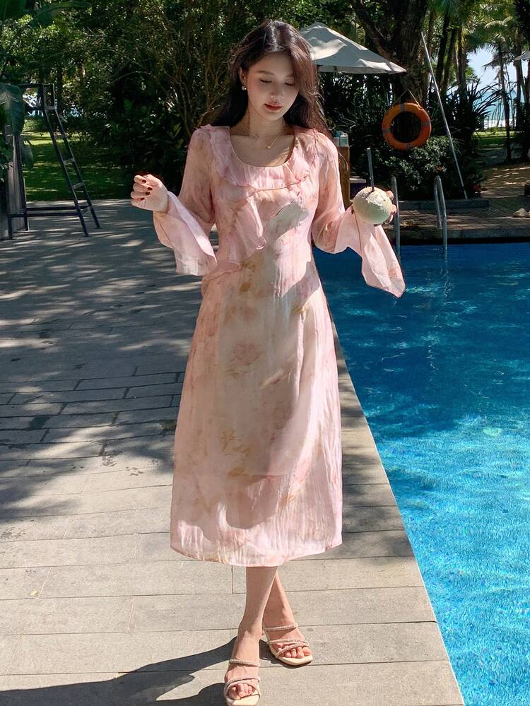 New Arrival Summer French Elegant Floral Print Long Dress For Women Dress