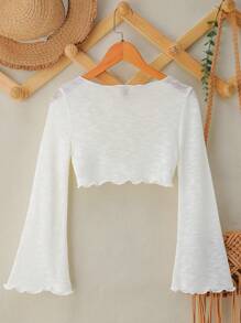 SHEIN Kimono à manches longues pour adolescente, style décontracté et polyvalent, avec lien à la taille et manches évasées