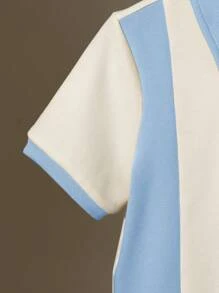 SHEIN Áo thun polo tay ngắn cổ bẻ màu trơn đơn giản cho bé trai - Màu xanh bụi bặm - Xem 4