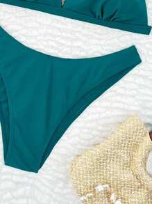 Set de 2 piezas de bikini de verano para mujer, de unicolor, con tirantes gruesos y hebilla redonda, sexy