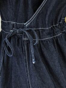 FRIFUL 女式简约牛仔休闲连衣裙，时尚日常穿着太阳裙 - 藍色 - 查看 8