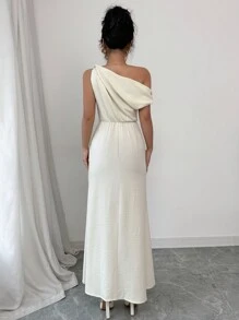 Chiquease Women's French Style One-Shoulder Fishtail Dress, For Spring/Summer Holiday - Apricot - View 2