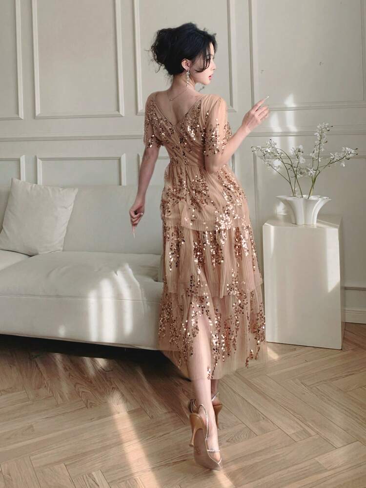 Spring New Arrival Valentine's Day Casual Sequined & Metal Decoration Elegant Cake Dress For Women Party Women Homecoming Dresses Prom Dress Carnival Sparkly Dress Easter Maxi Dress