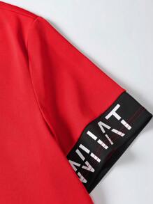 Manfinity Homme Set de 2 piezas para hombre: Camiseta de manga corta casual y pantalones cortos, estilo minimalista para uso diario - Rojo - Ver 3