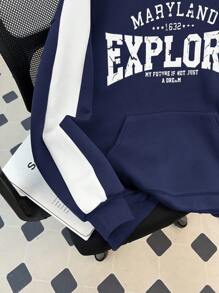 Tienermeisjes Vintage Amerikaanse Casual Oversized Hooded Sweatshirt, Colorblock Letter Grafische Pullover Hoodie Voor Sport, School, Retro/Oversized Stijl
