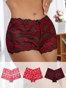 3pcs Set Elegant Lace Briefs Lingerie - Multicolor - View 3
