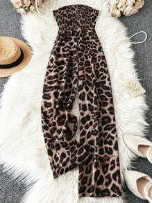 Rometta Bộ đồ liền thân in họa tiết da báo không dây cỡ lớn cho nữ, mùa hè - Nhiều màu - Xem 1