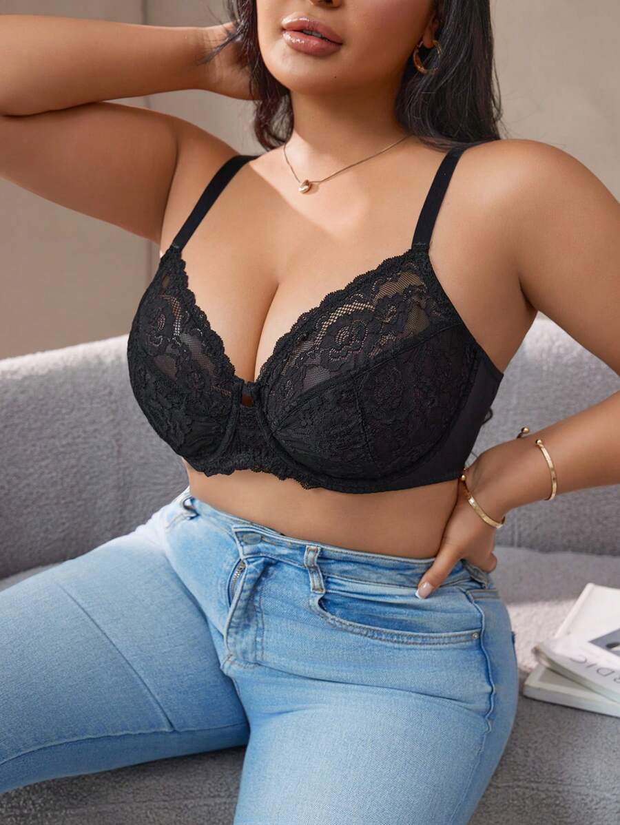 1 st Plus Size Comfortabele Sexy Contrasterende Kant Vrouwen Kant BH, Wire Cup Lingerie