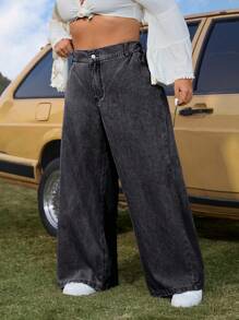 Breezaya Jeansy Baggy Plus Size, proste, swobodne i modne do noszenia na co dzień