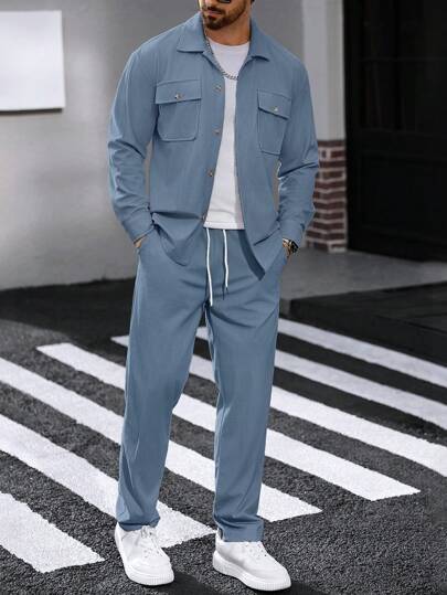 Manfinity CasualCool 2 件套灯芯绒长袖男士工作衬衫套装