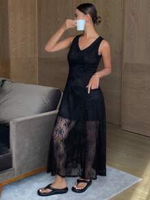 DAZY Sexy Elegant Contrast Lace Sleeveless Dress For Women, Summer