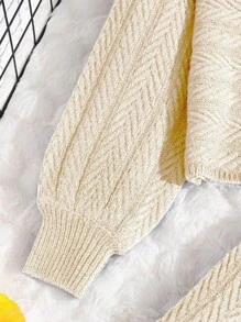 2 件套 Tween Girl 粗针织毛衣连衣裙套装，适合秋冬季 - 杏色 - 查看 4