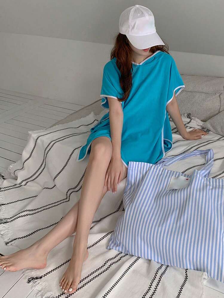 Women Textured Hooded Poncho T-Shirt, Spring/Summer Oversized T-Shirt