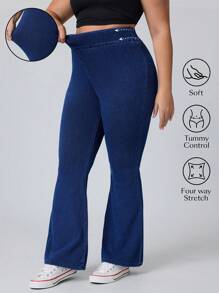 Flexra Plus Size High Waist Slim Fit Stretchy Knit Denim Apple Bottom Jeans Flare Leg Jeans