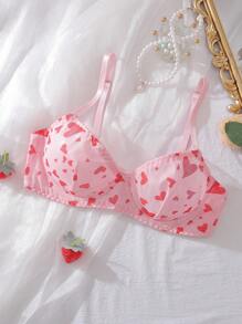 PetitDoll Valentine's Day Lovely Cute Heart Print Sheer Wire Lingerie Bra For Women