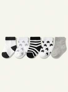 Cozy Pixies 5 Pairs Baby Boy Cotton Star & Stripe Pattern Socks, Suitable For Everyday Wear & Outings, All Season - Multicolor - View 2