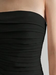 Ontre Áo croptop quây xếp ly màu trơn thanh lịch dành cho nữ 2026SS, thích hợp cho đi làm, công sở, thường ngày, du lịch, dự đám cưới, tiệc tùng, mùa hè. - màu đen - Xem 7