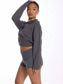 MUSERA Collar Knit Top Casual Summer Vacation Spring Summer Holiday - Dark Grey - View 2