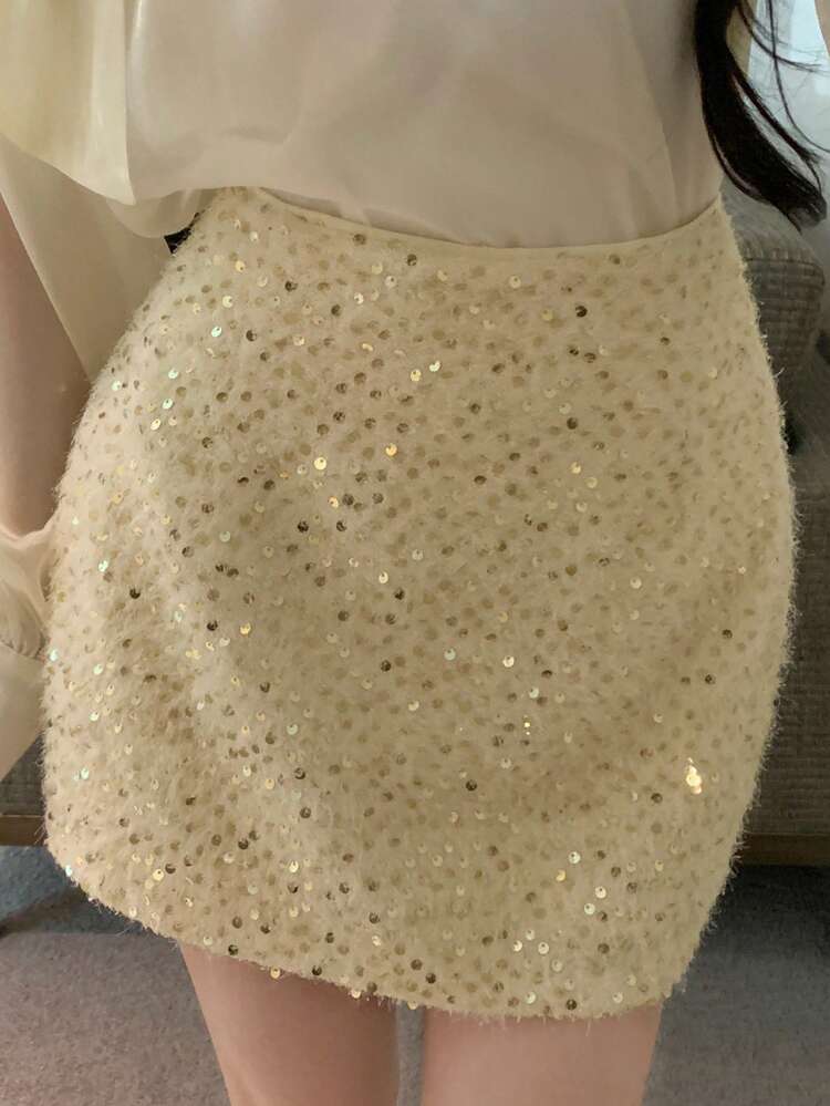 Sequin Embellished Bodycon Skirt, Suitable For Party And Wedding Prom New Years Women Carnival