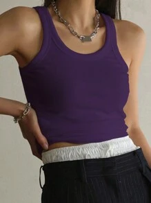 DAZY Women's Plain Casual Versatile Camisole Tank Tops - Violet Purple - View 4