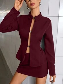 Aveloria Modichic Conjunto de 2 piezas compuesto por blusa diseño hueco con diseño ceñido al Body y minifalda sexy para mujeres