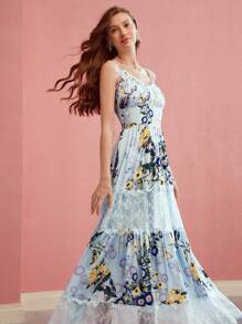 MOTF PREMIUM Robe imprimée de fleurs avec contraste en dentelle - Multicolore - Voir 4