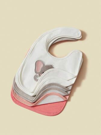 6 piezas Baberos de bebé niña con animales bordados de colores, lindos baberos de dentición con dibujos animados, color rosa