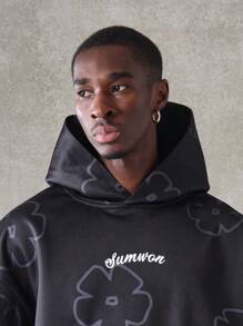 SUMWON Sumwon Floral Print Pullover Hoodie Streetwear Casual Athletic Sweatshirt With Kangaroo Pocket Urban Fashion Drawstring Hood Fall Winter Comfort Essential