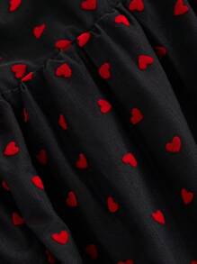 SHEIN MOD Plus Size Heart Flocked Romantic Valentine's Day Dress, Black Daily Date Dress