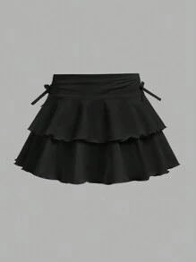 SHEIN Girlism Tween Girls 2pcs Set Integrated Casual Leggings & Skirt, Black & White - Black and White - View 9