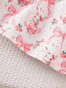 SHEIN 2 件套女婴休闲百搭百搭可爱趣味水彩兔子印花吊带连衣裙，适合情人节、复活节、节日、生日照片、户外活动、居家休闲、度假、春夏