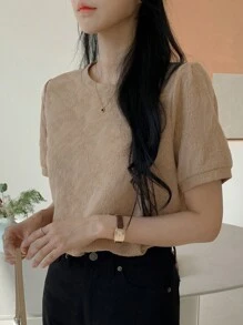 DAZY 新款夏季女士纹理花卉图案灯笼袖 T 恤，适合办公室穿着