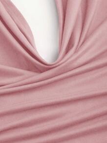 Sweetra Scooped Neck Backless Halter Top & Side Slit Skirt Set - Pink - View 5