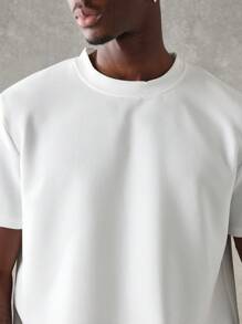 SUMWON 基本款修身 T 恤现代纹理针织街头服饰基本款圆领短袖都市休闲运动上衣优质时尚春夏 - 白色 - 查看 4