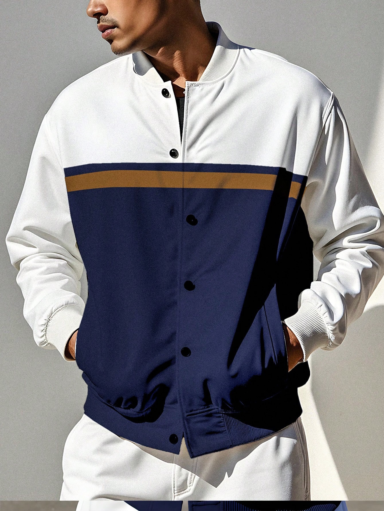 Men's Casual Color Block Baseball Jacket
