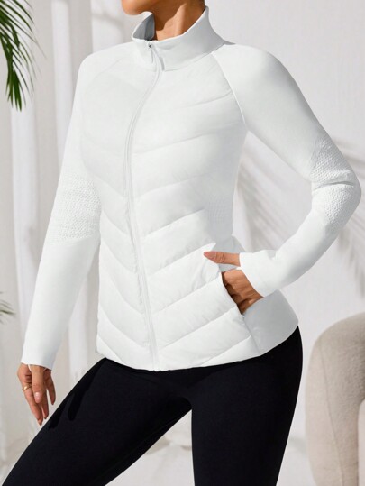 Easithlete Veste de sport d'hiver pour femmes, col zippé, manches longues, poches, couleur unie