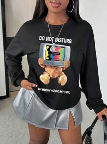 SHEIN Slayr Moletom Casual e Fashionável para o Dia a Dia das Mulheres - Preto - Visão 6
