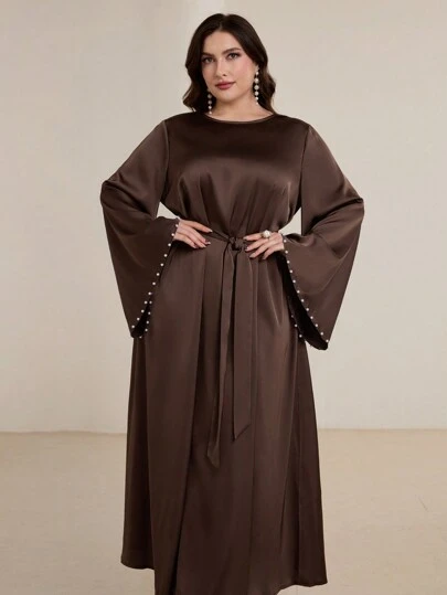 Graceveil Plus Size Damer utsvängda ärmar Pearl Beaded Arabic Style Klänning Modest